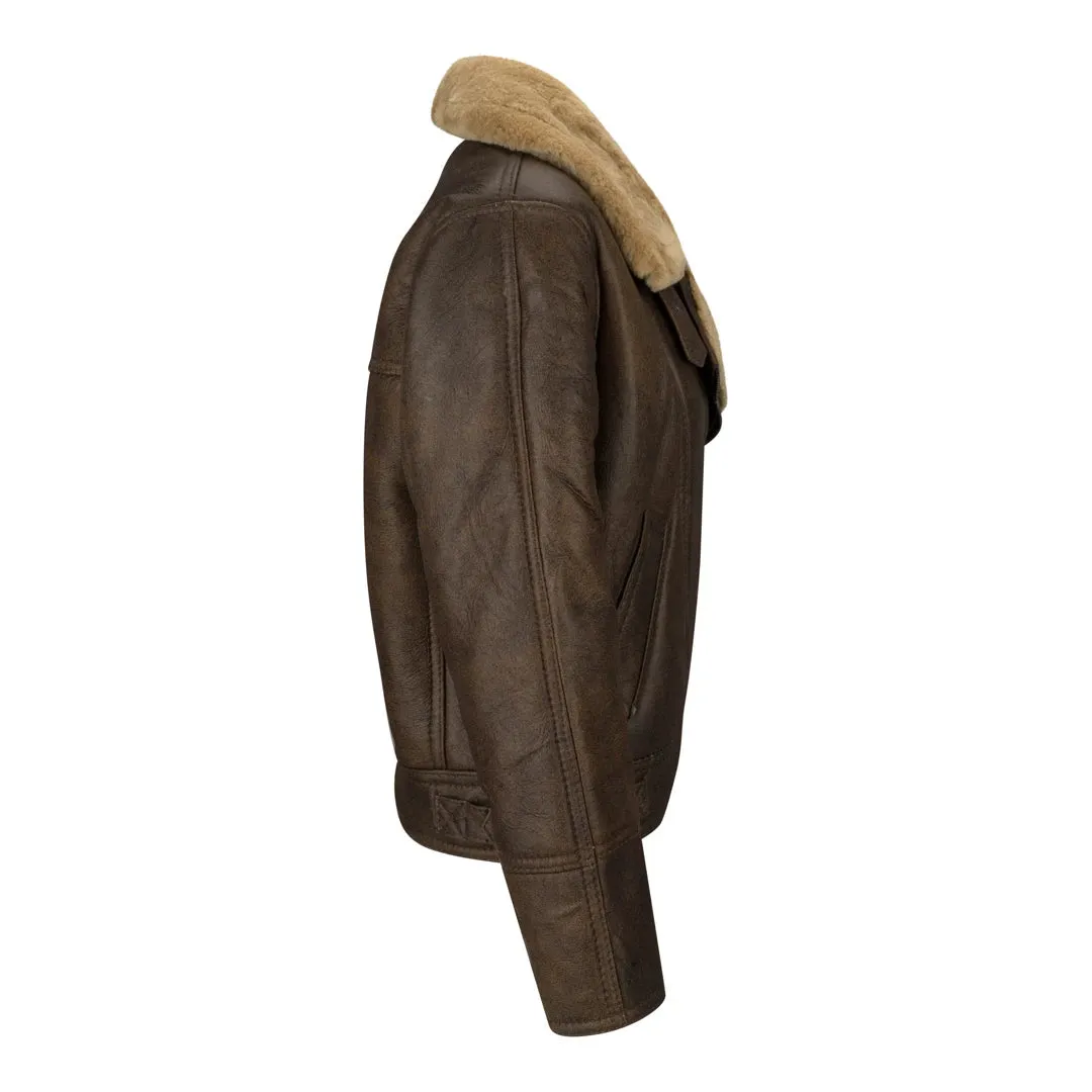 Giacca da Donna in Vera Pelle Marrone di Montone stile Pilota Vintage