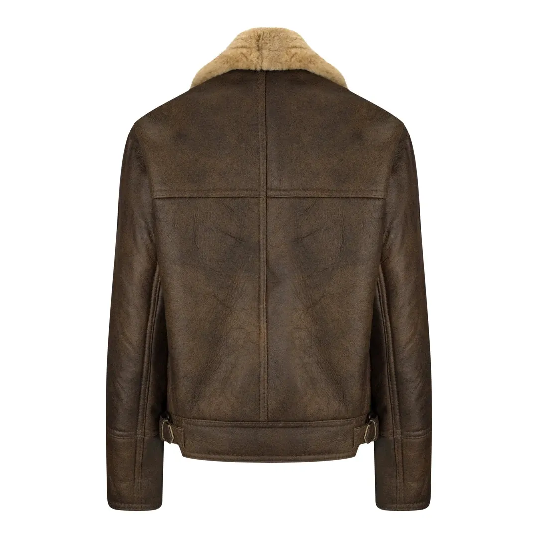Giacca da Donna in Vera Pelle Marrone di Montone stile Pilota Vintage