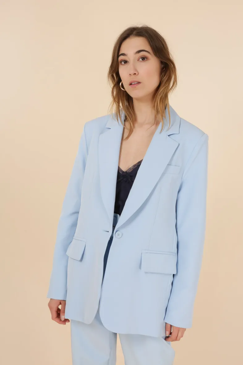 Giacca donna oversize V2205 azzurro