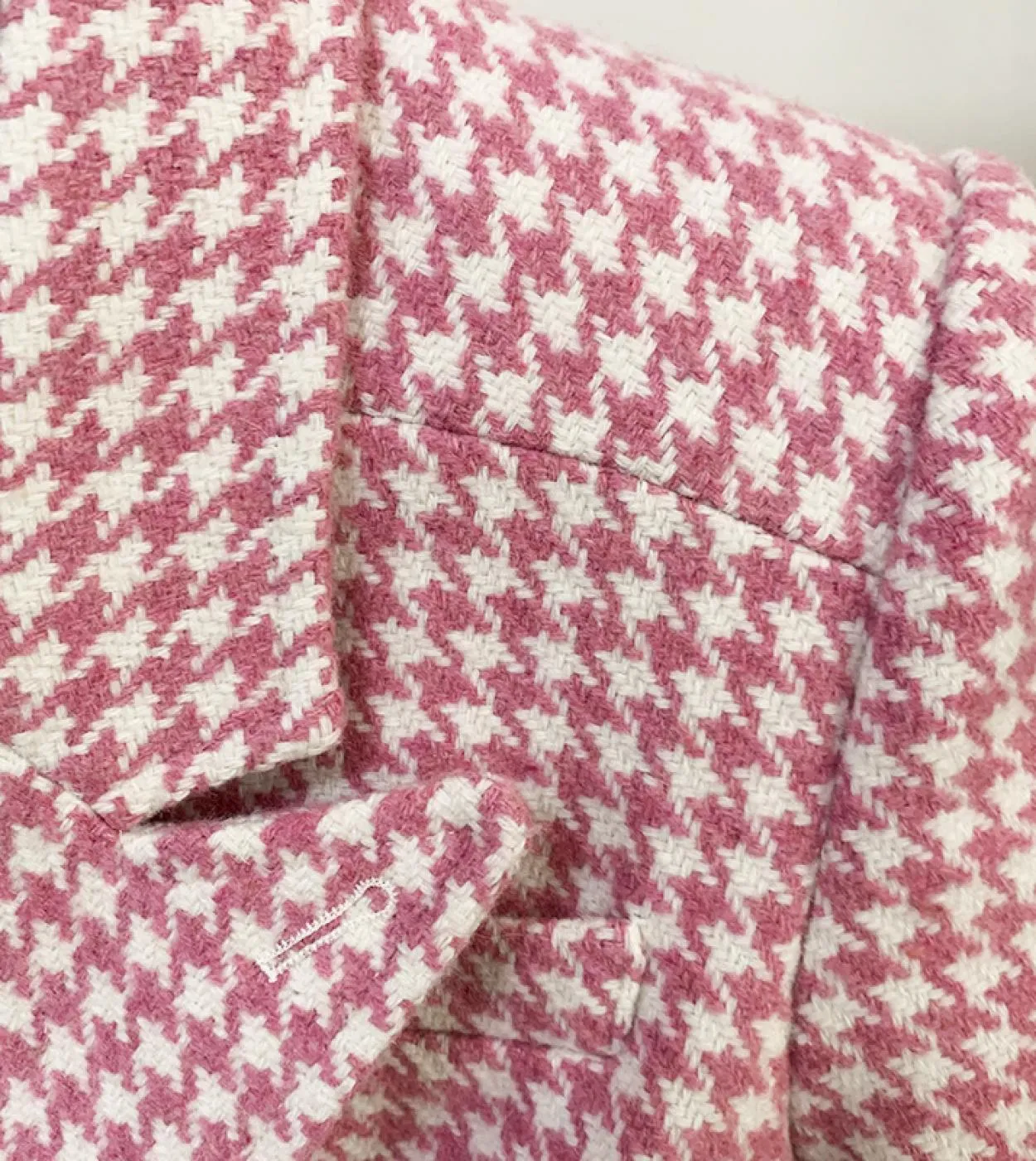 Giacche di lana scozzesi rosa Autunno Inverno Nuovo colletto da abito di alta qualità Cappotto lungo pied de poule Caldo soprabi