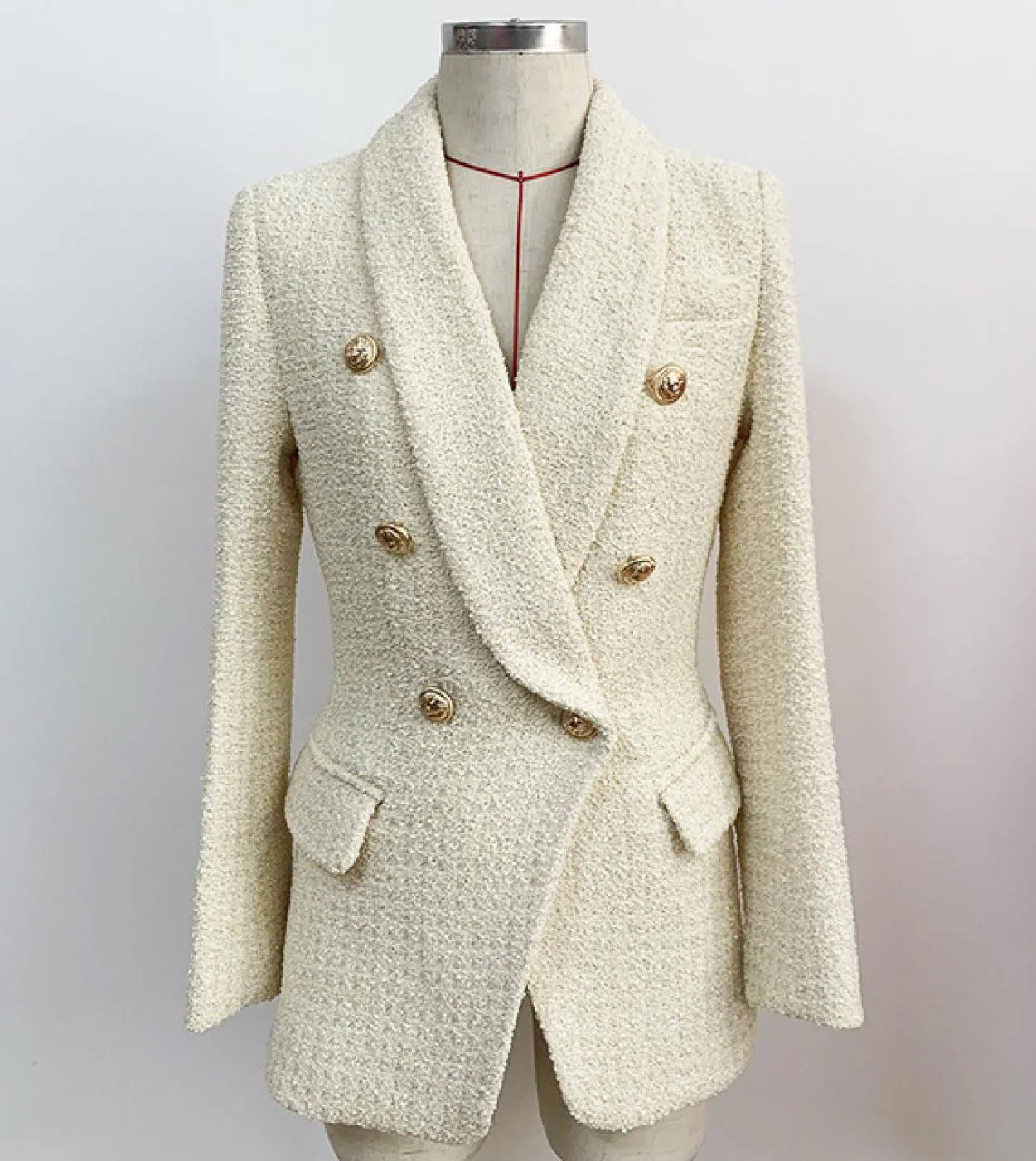 Giacche di lana scozzesi rosa Autunno Inverno Nuovo colletto da abito di alta qualità Cappotto lungo pied de poule Caldo soprabi