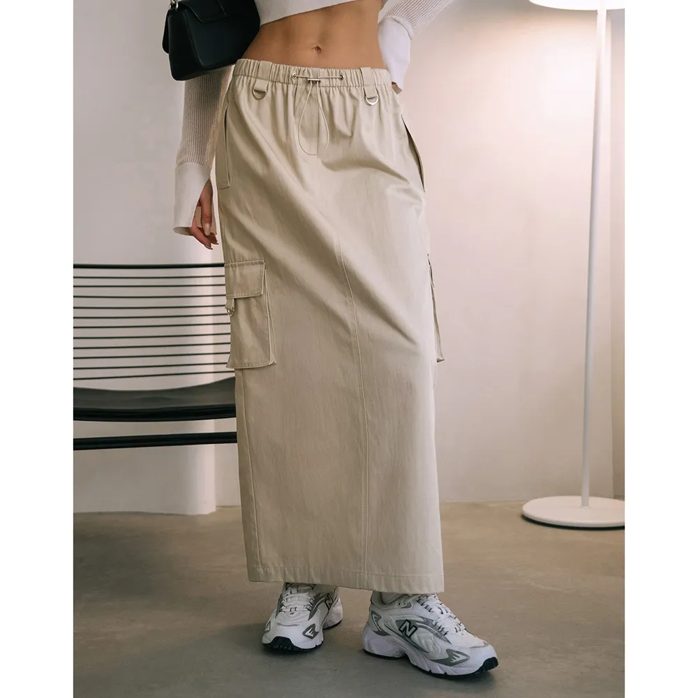Gonna da lavoro e gonna a vita alta in puro cotone con coulisse in vita elastica con doppia tasca da donna estate 2023