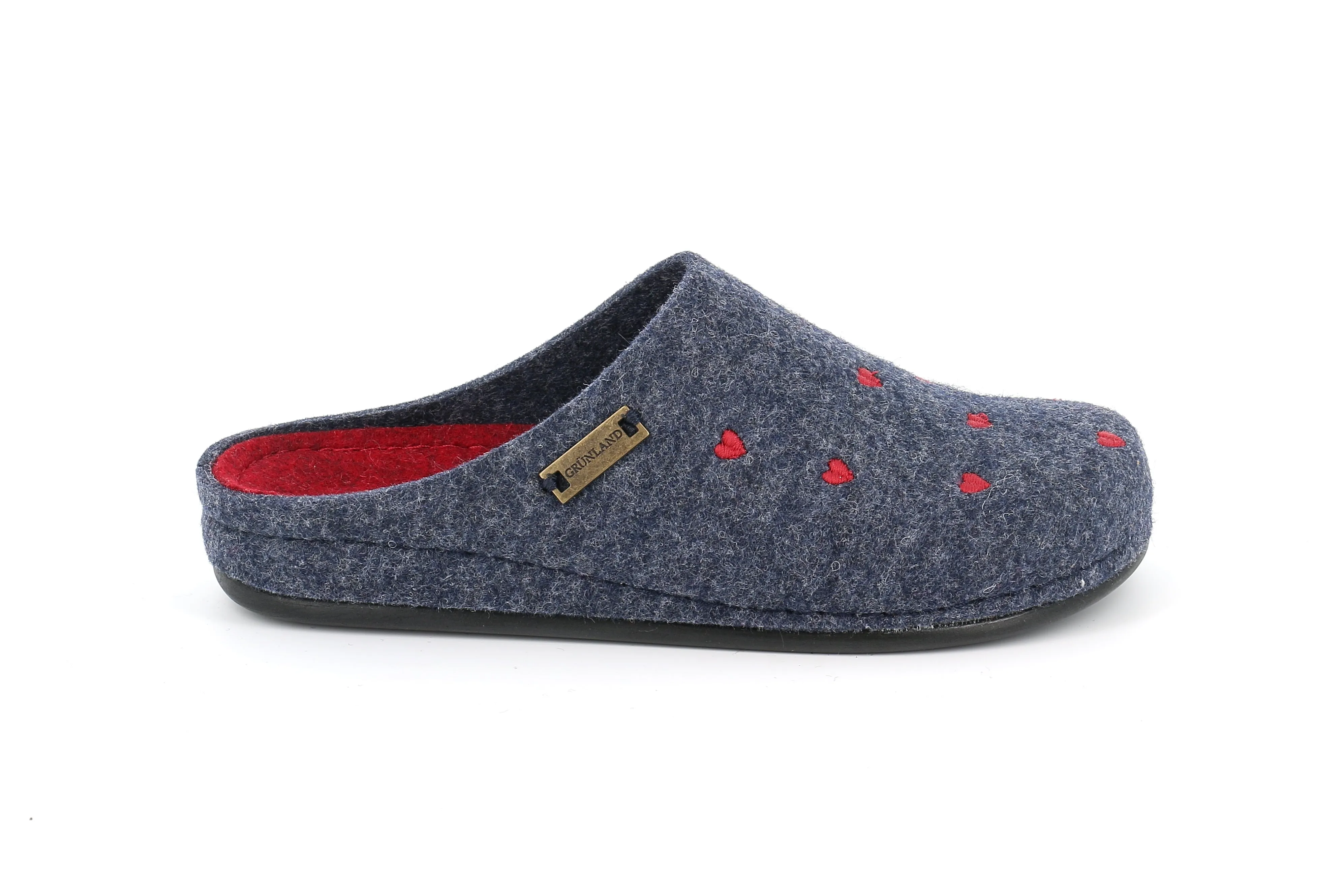 GRUNLAND - Ciabatta in feltro con cuori Blu