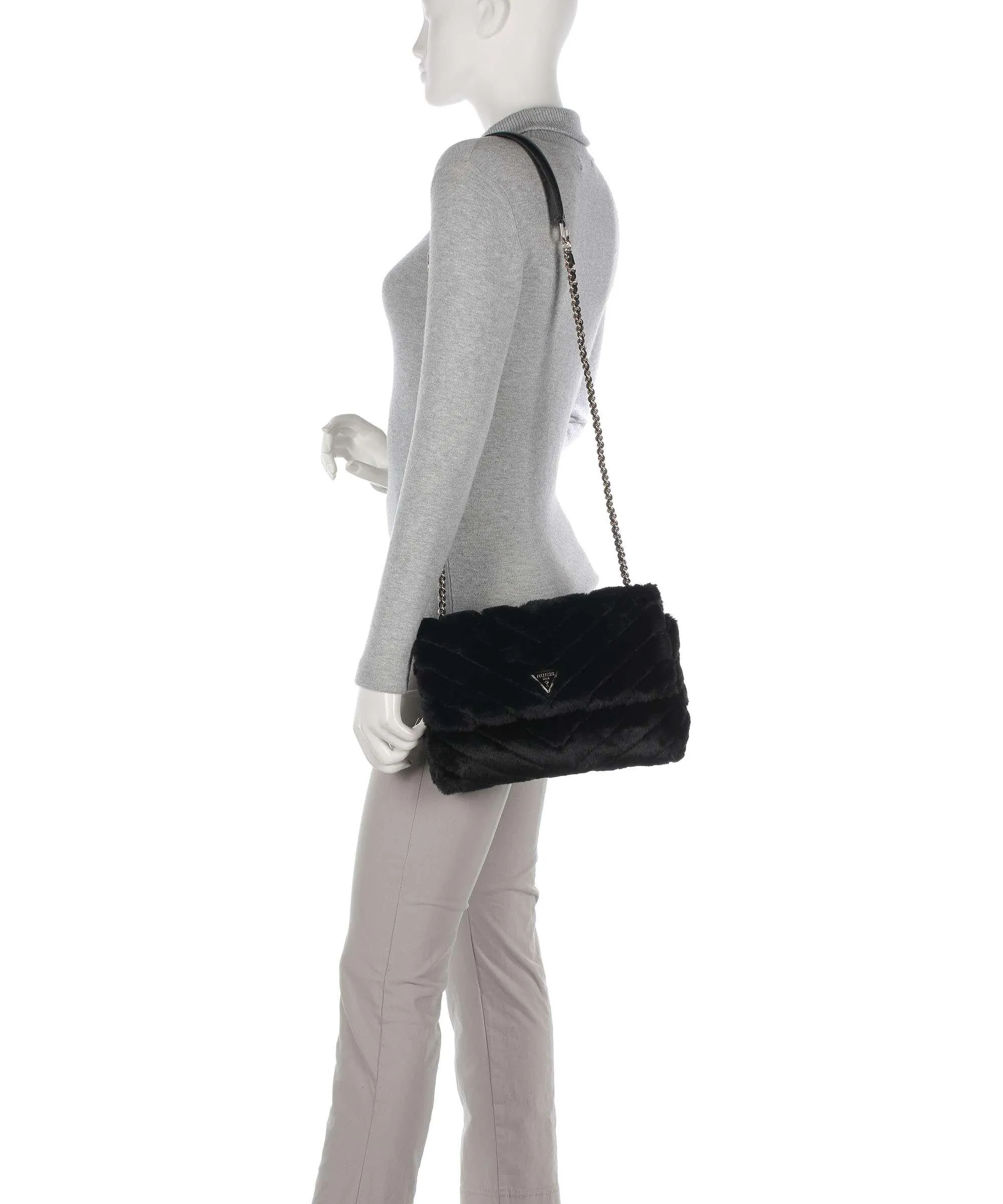  Guess Katine Borsa a spalla eco-pelliccia nero  