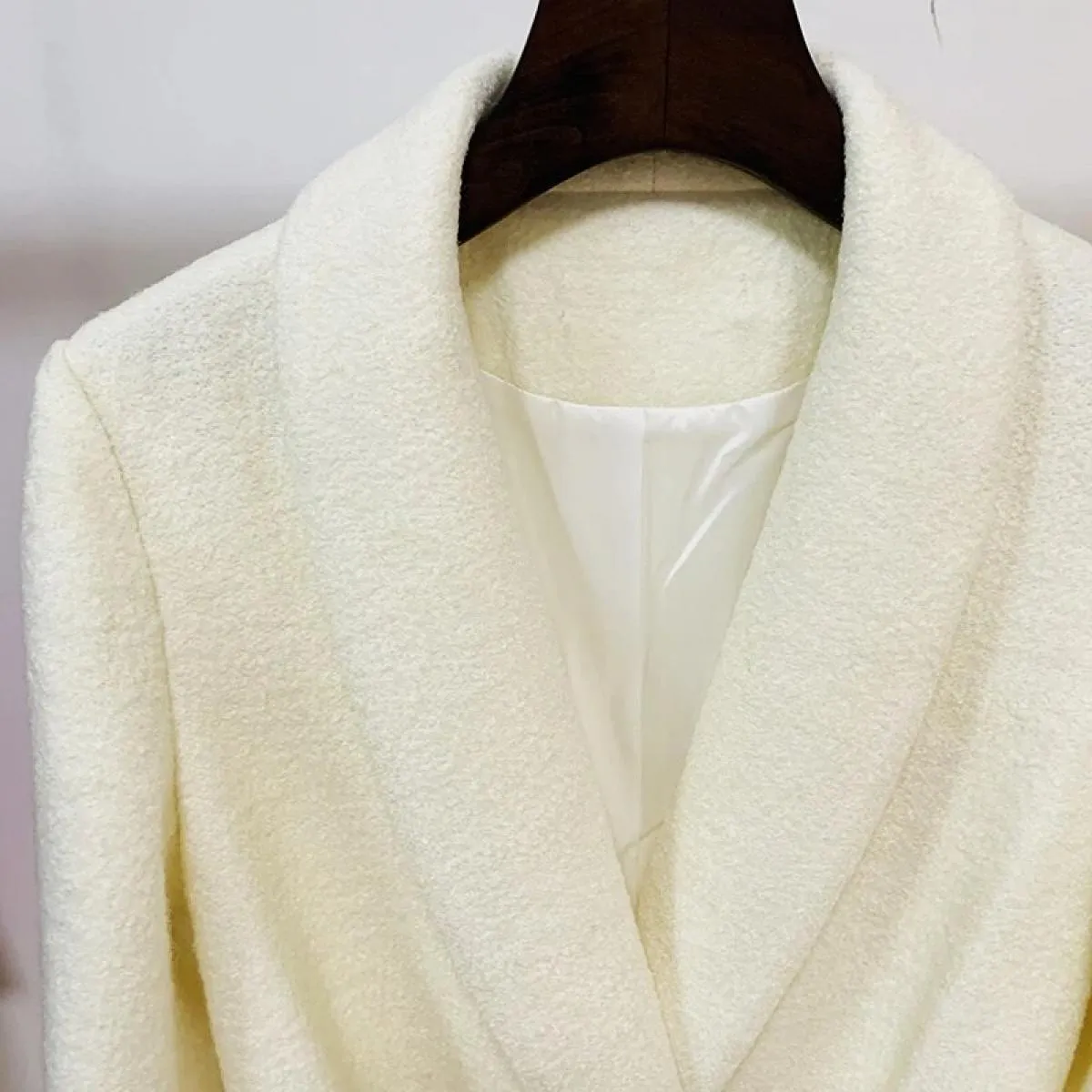High Street 2022 Autunno Inverno Cappotto firmato da donna Collo a scialle Bottone singolo con cintura Misto lana Cappotto lungo