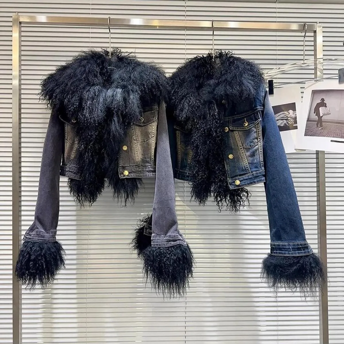 High Street Newest 2022 Giacca invernale firmata da donna Fodera in lana Collo in pelliccia Cappotto in denim