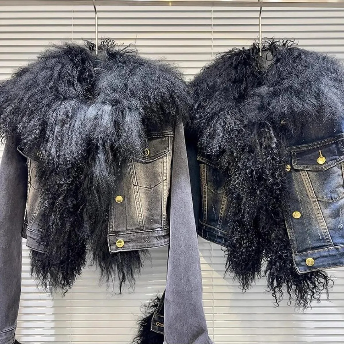 High Street Newest 2022 Giacca invernale firmata da donna Fodera in lana Collo in pelliccia Cappotto in denim