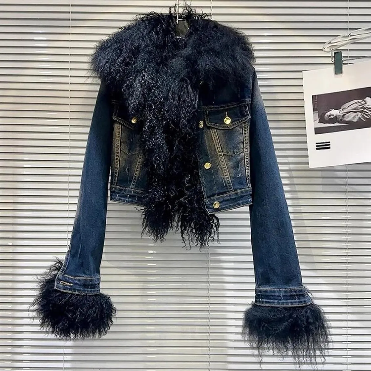 High Street Newest 2022 Giacca invernale firmata da donna Fodera in lana Collo in pelliccia Cappotto in denim