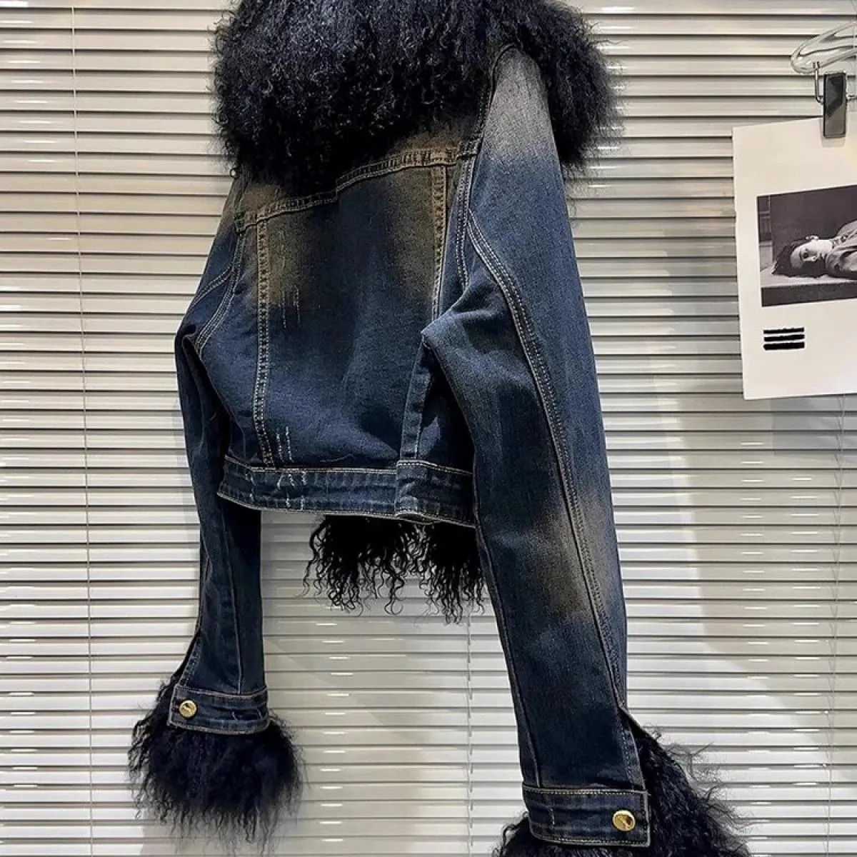 High Street Newest 2022 Giacca invernale firmata da donna Fodera in lana Collo in pelliccia Cappotto in denim