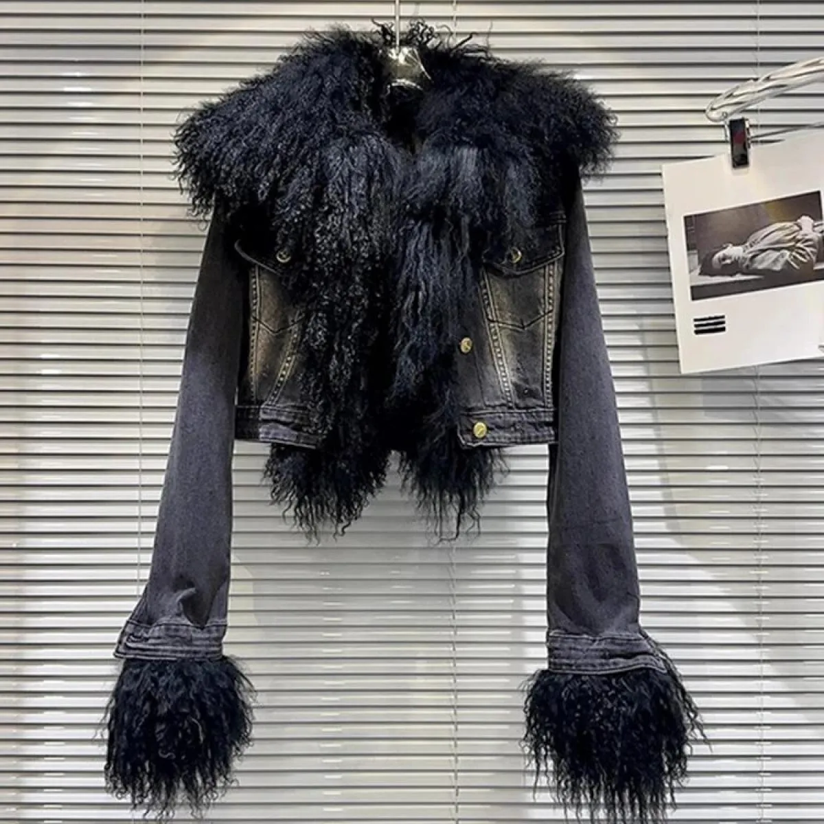 High Street Newest 2022 Giacca invernale firmata da donna Fodera in lana Collo in pelliccia Cappotto in denim