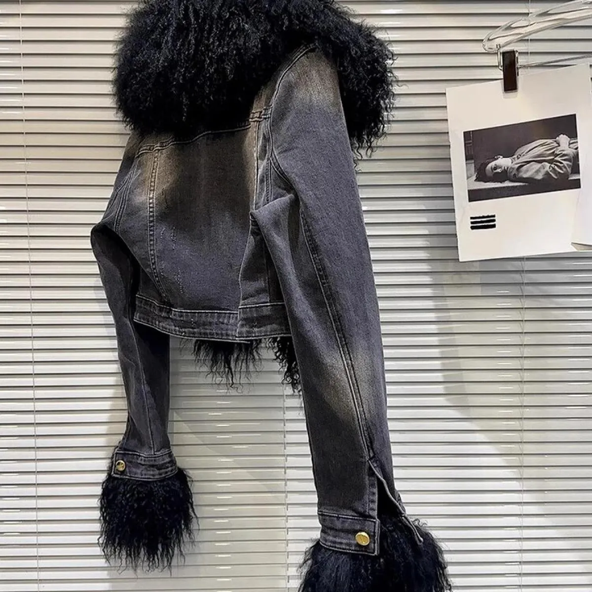 High Street Newest 2022 Giacca invernale firmata da donna Fodera in lana Collo in pelliccia Cappotto in denim
