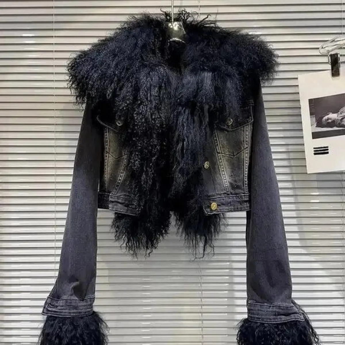 High Street Newest 2022 Giacca invernale firmata da donna Fodera in lana Collo in pelliccia Cappotto in denim
