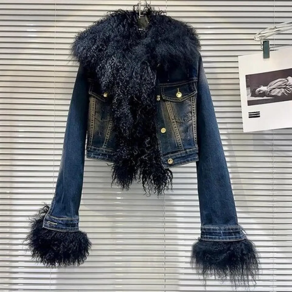 High Street Newest 2022 Giacca invernale firmata da donna Fodera in lana Collo in pelliccia Cappotto in denim