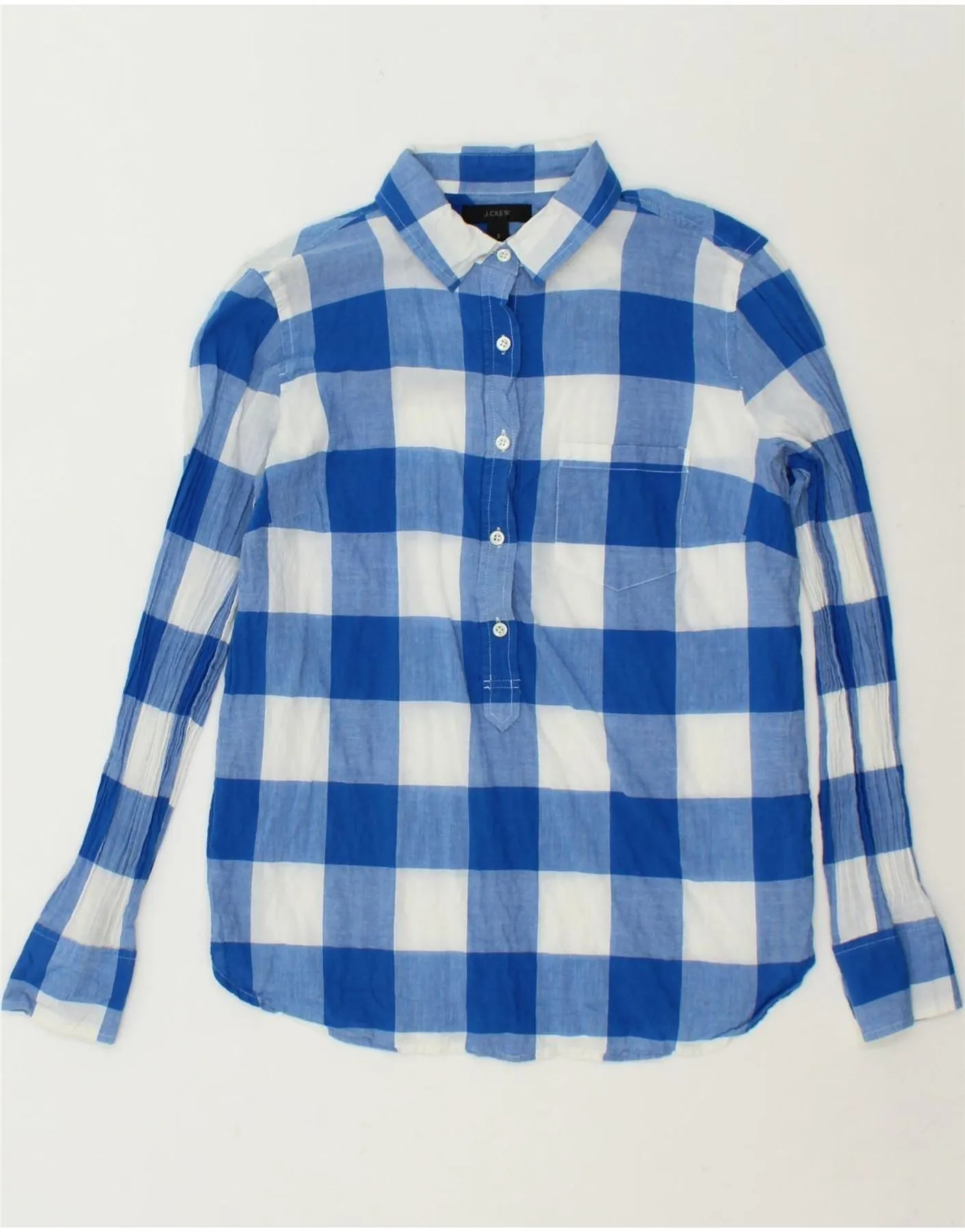 J. CREW Womens Pullover Shirt US 2 XS Blue Gingham Cotton
