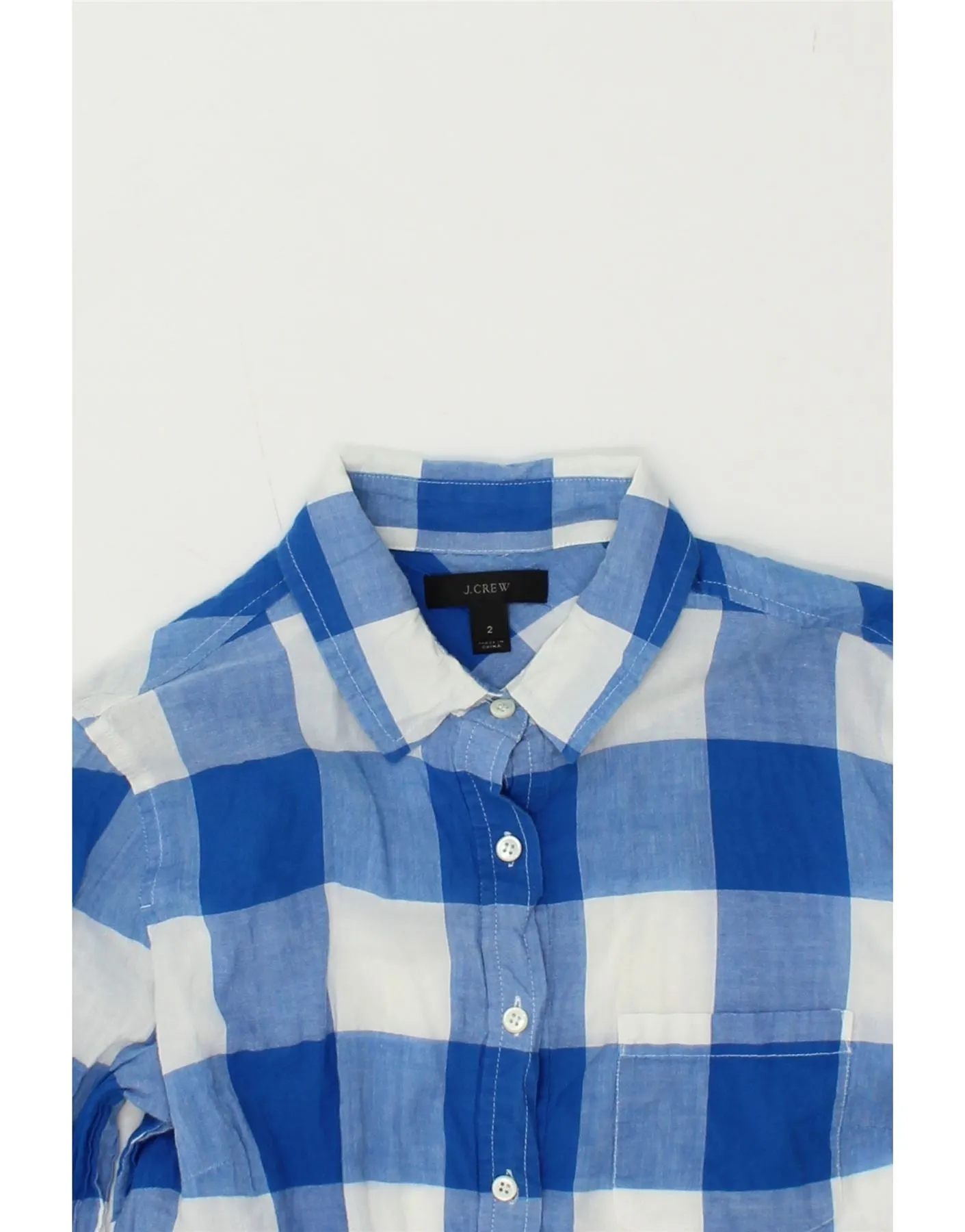 J. CREW Womens Pullover Shirt US 2 XS Blue Gingham Cotton