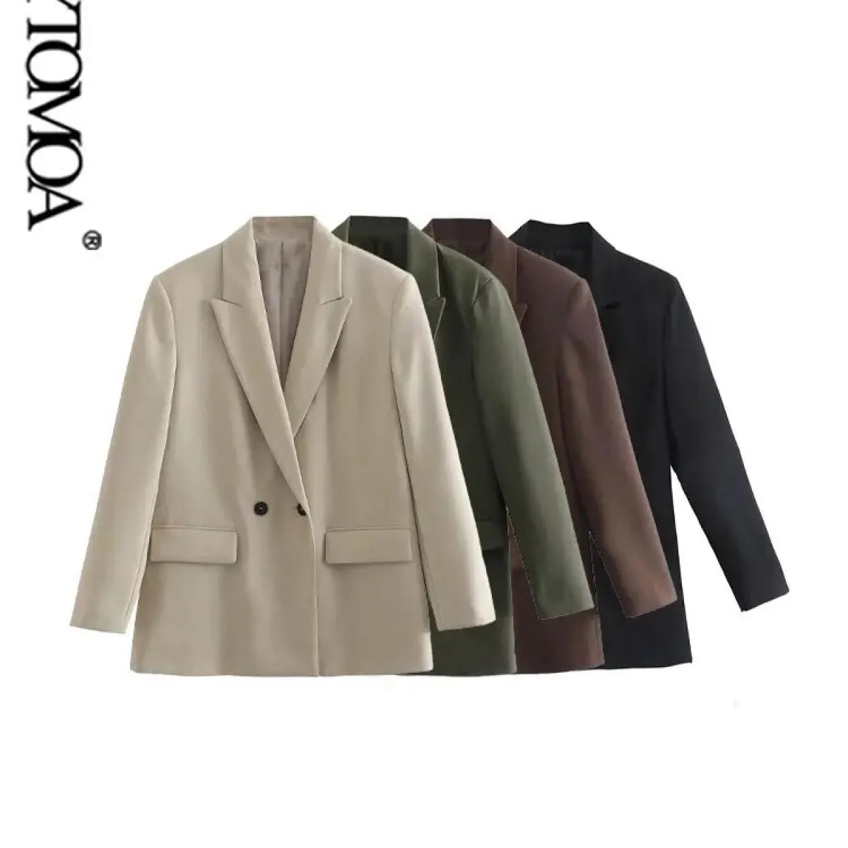 Kpytomoa Cappotto blazer aderente doppio petto moda donna Tasche maniche lunghe vintage Capispalla femminile Chic Veste