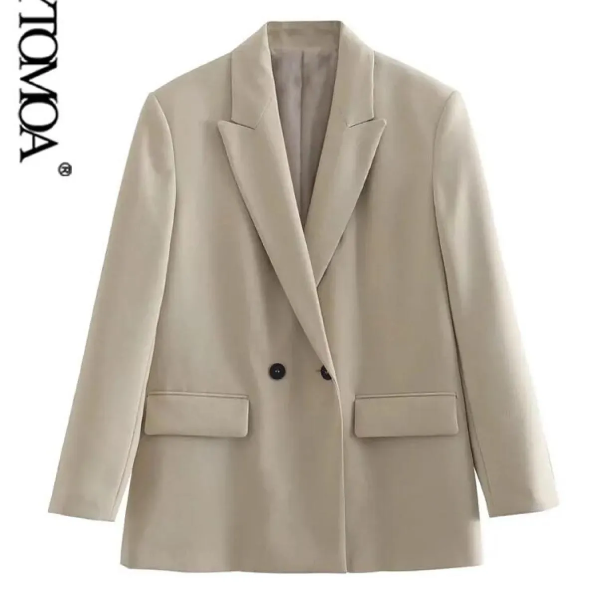 Kpytomoa Cappotto blazer aderente doppio petto moda donna Tasche maniche lunghe vintage Capispalla femminile Chic Veste