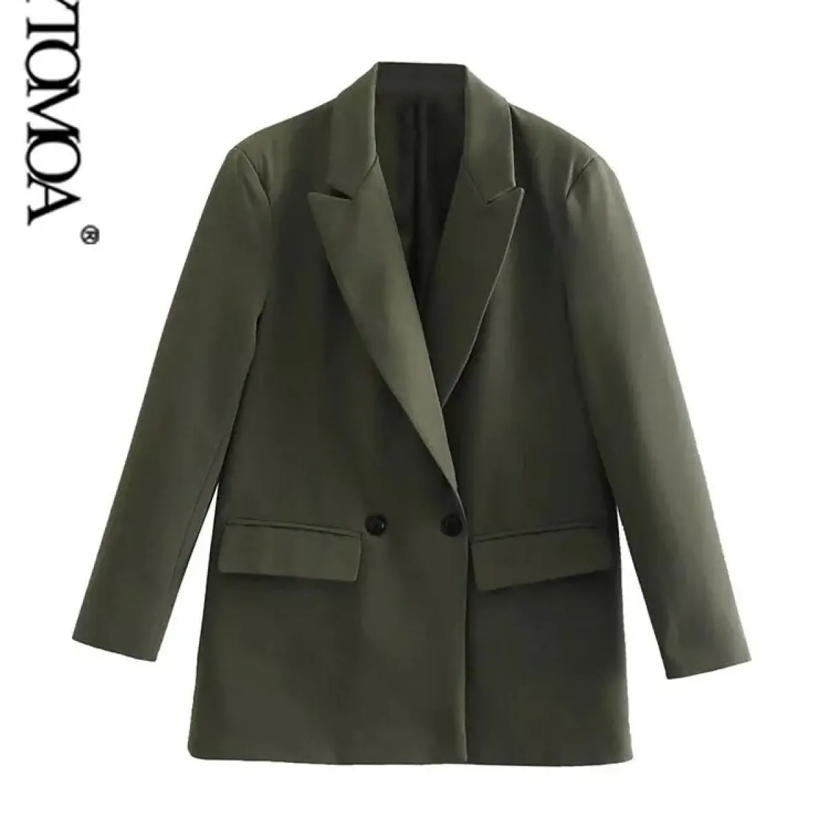 Kpytomoa Cappotto blazer aderente doppio petto moda donna Tasche maniche lunghe vintage Capispalla femminile Chic Veste