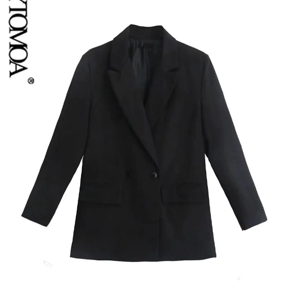 Kpytomoa Cappotto blazer aderente doppio petto moda donna Tasche maniche lunghe vintage Capispalla femminile Chic Veste