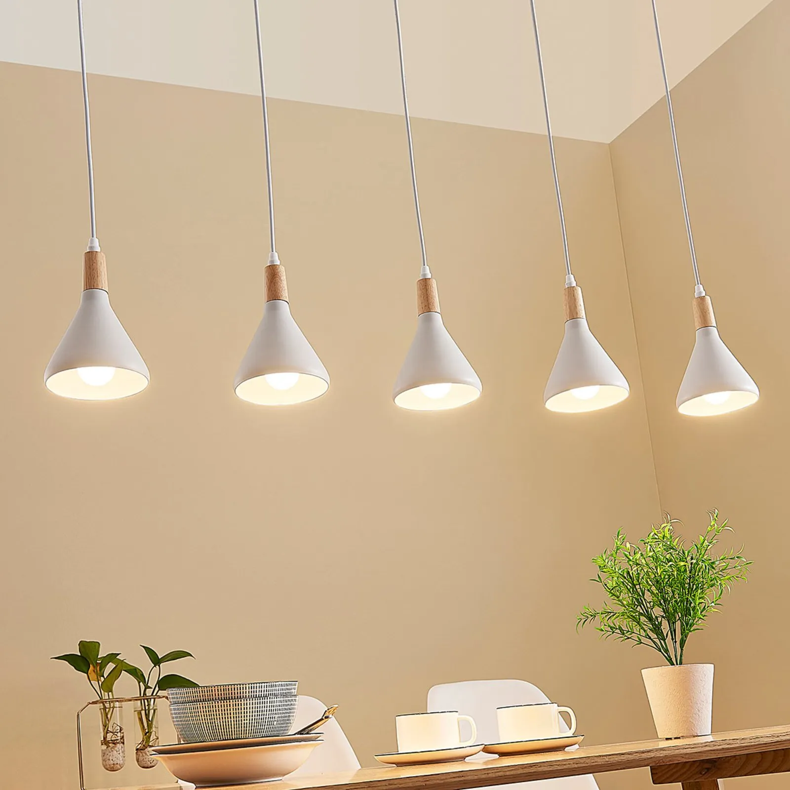 Lindby lampada a sospensione Arina, 100 cm, bianco, a 5 luci, E14
