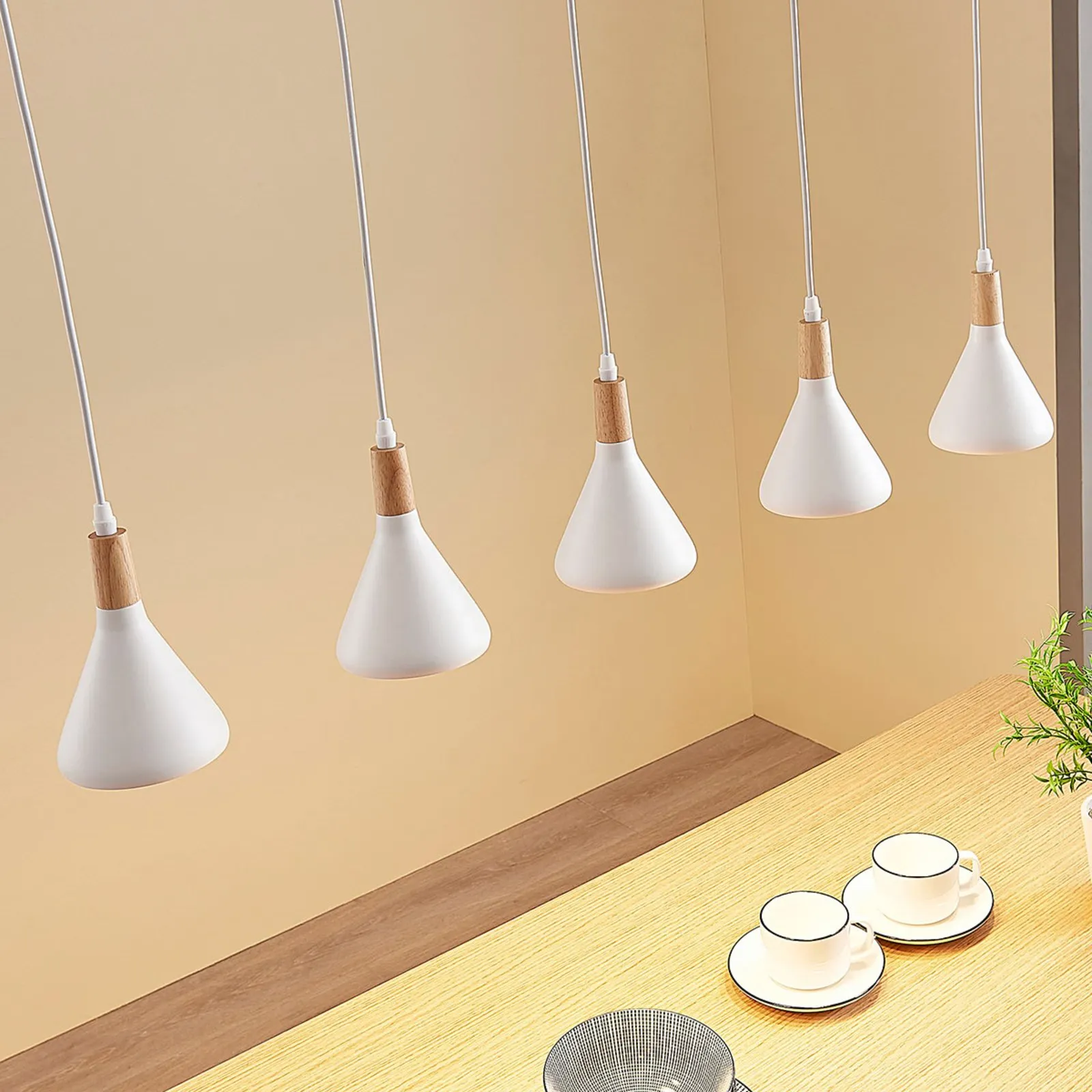 Lindby lampada a sospensione Arina, 100 cm, bianco, a 5 luci, E14