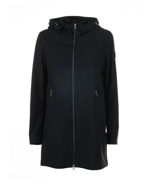 Long blue jacket in stretch softshell