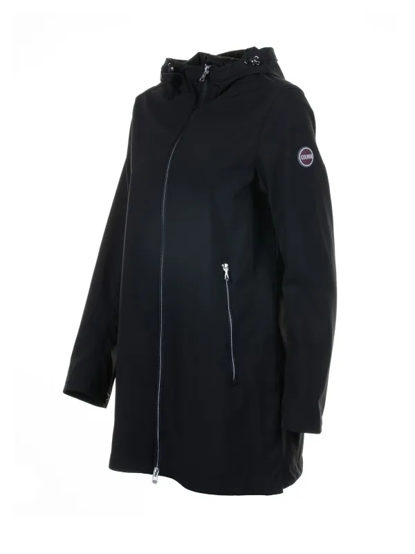 Long blue jacket in stretch softshell