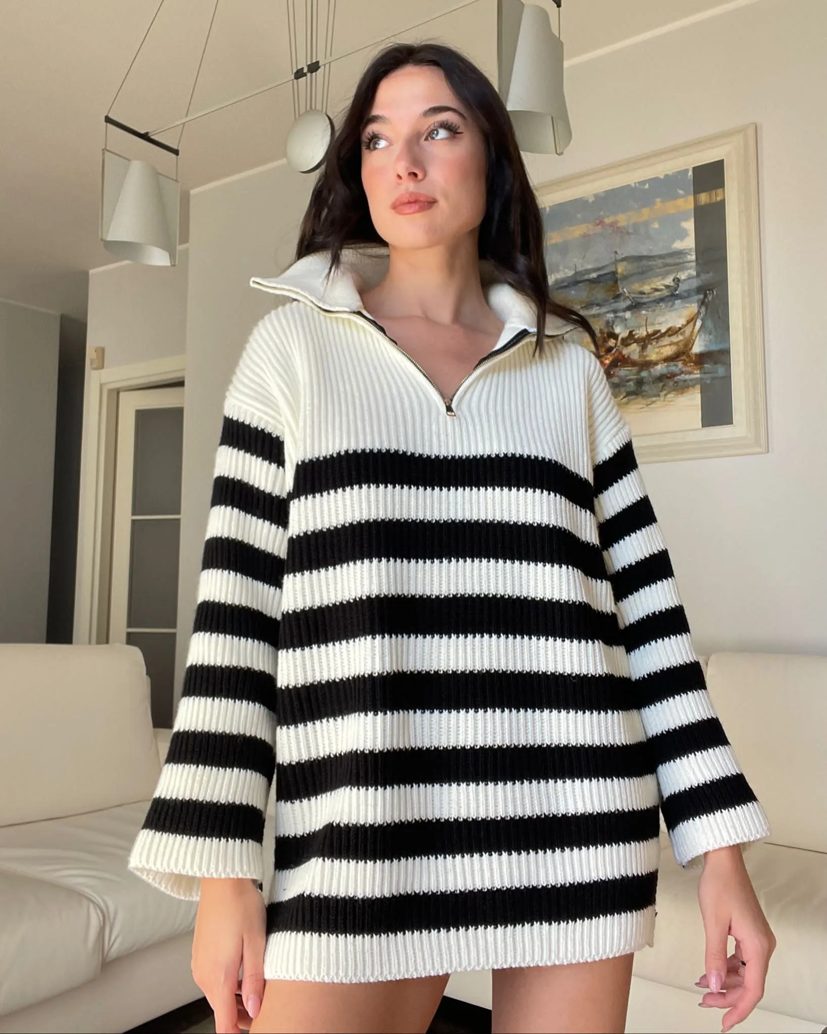 Maglia a righe con cerniera