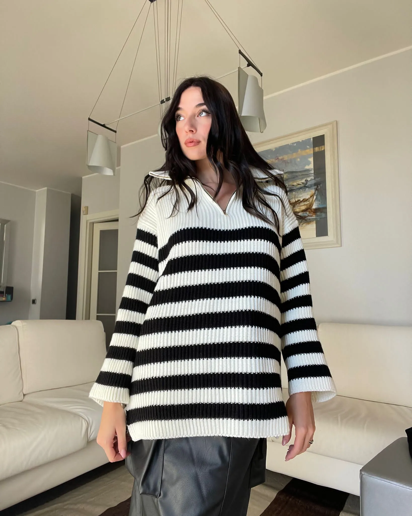 Maglia a righe con cerniera