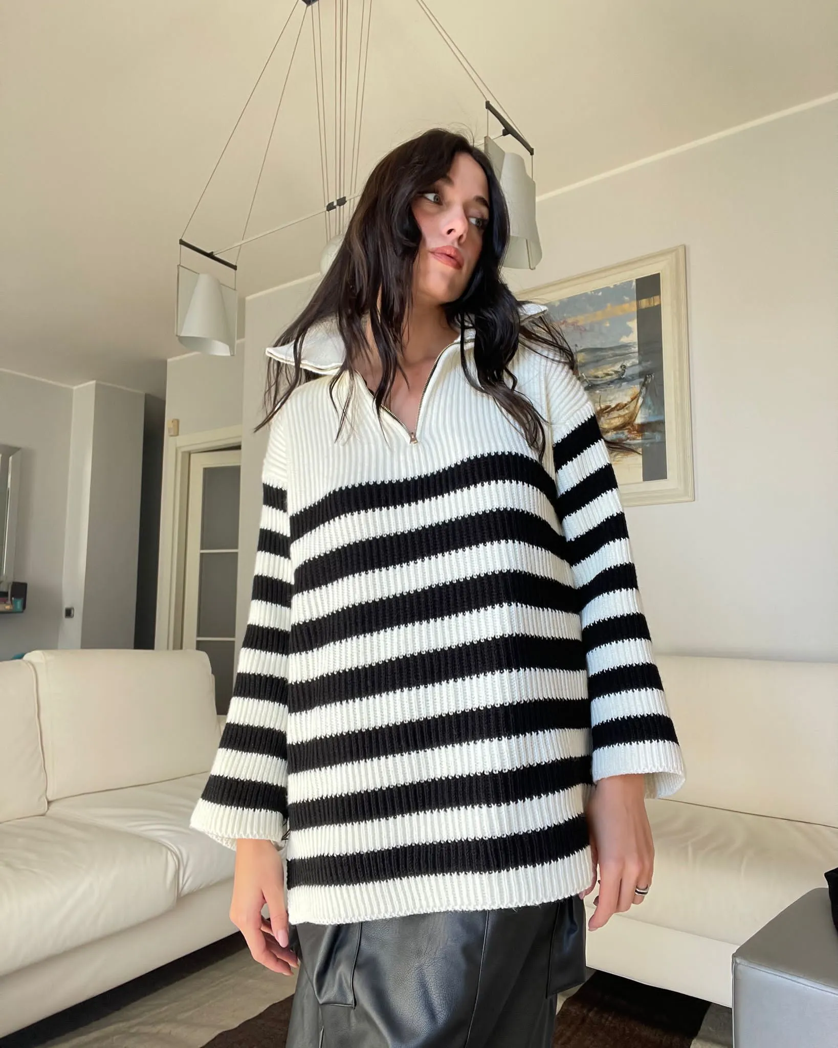 Maglia a righe con cerniera