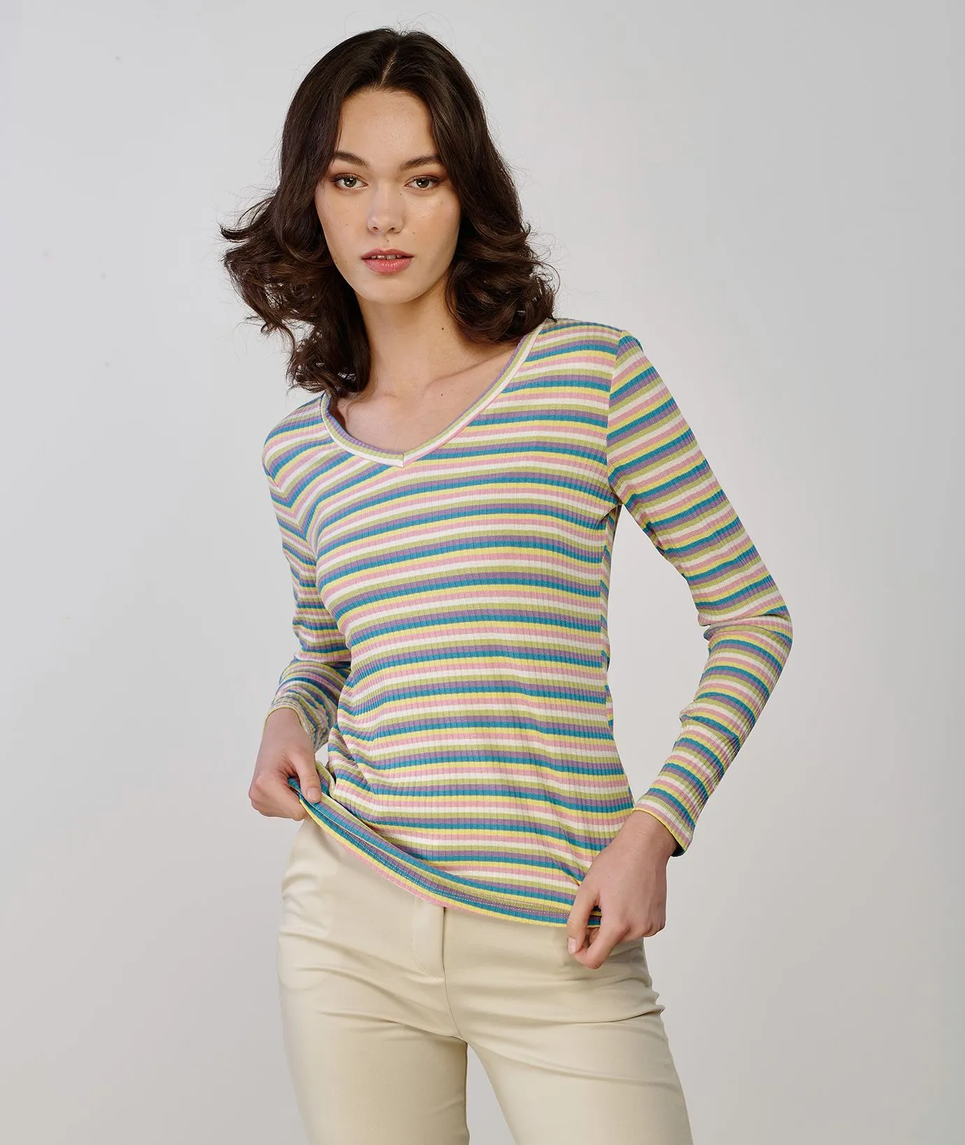 Maglia multicolor verde a righe