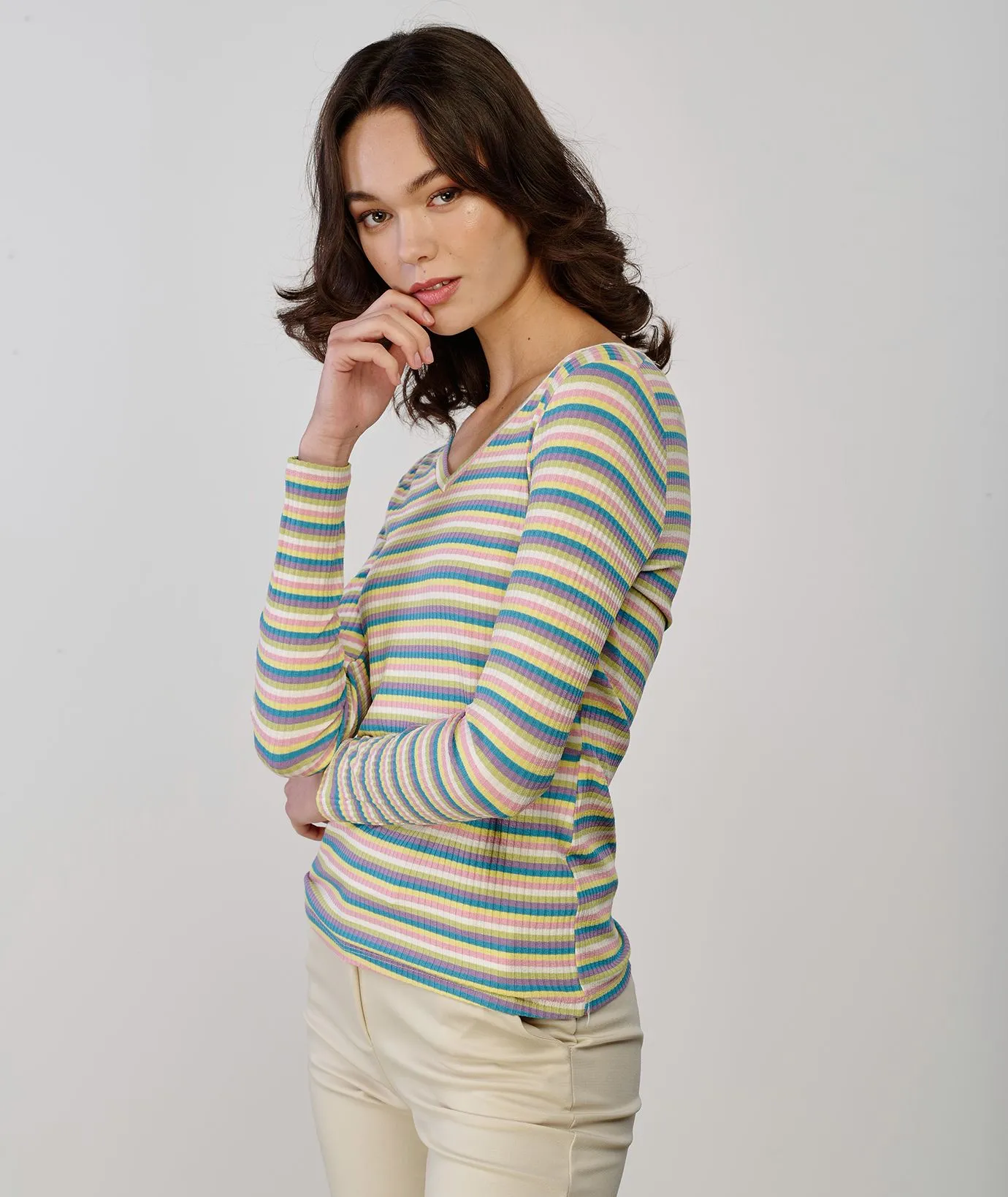 Maglia multicolor verde a righe
