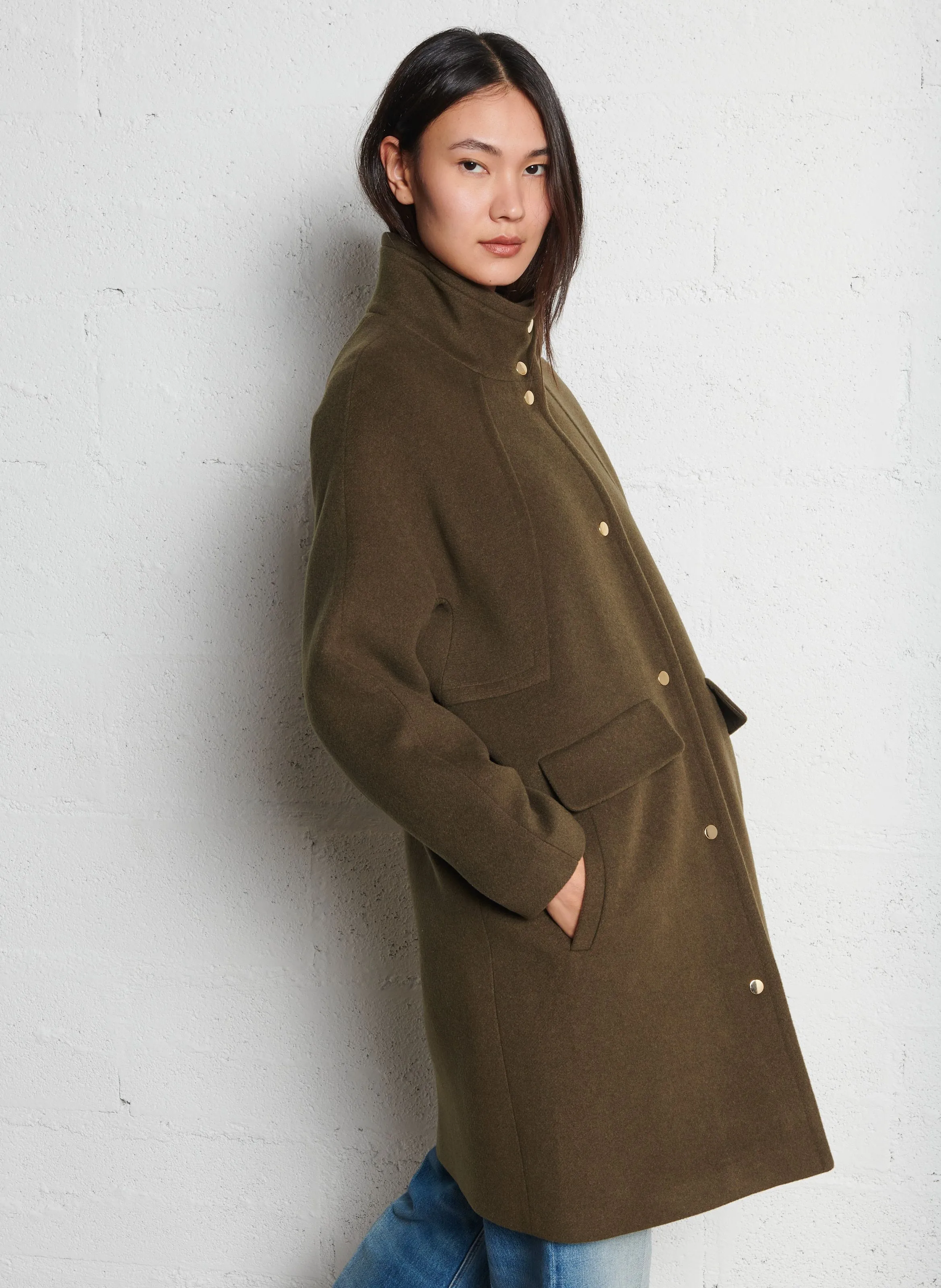  MAISON 123   ALPHA - Cappotto a collo alto in misto lana | Verde