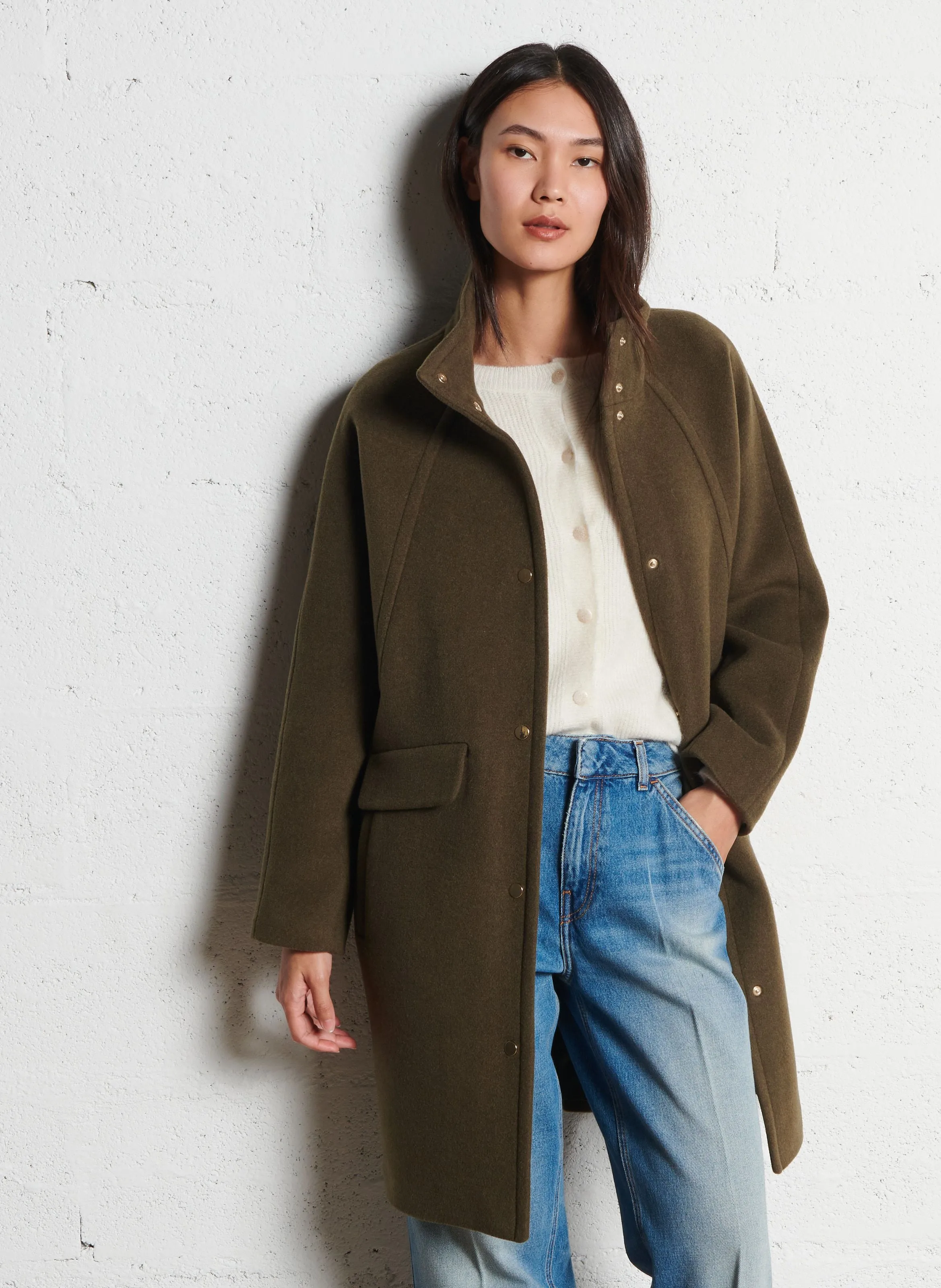  MAISON 123   ALPHA - Cappotto a collo alto in misto lana | Verde