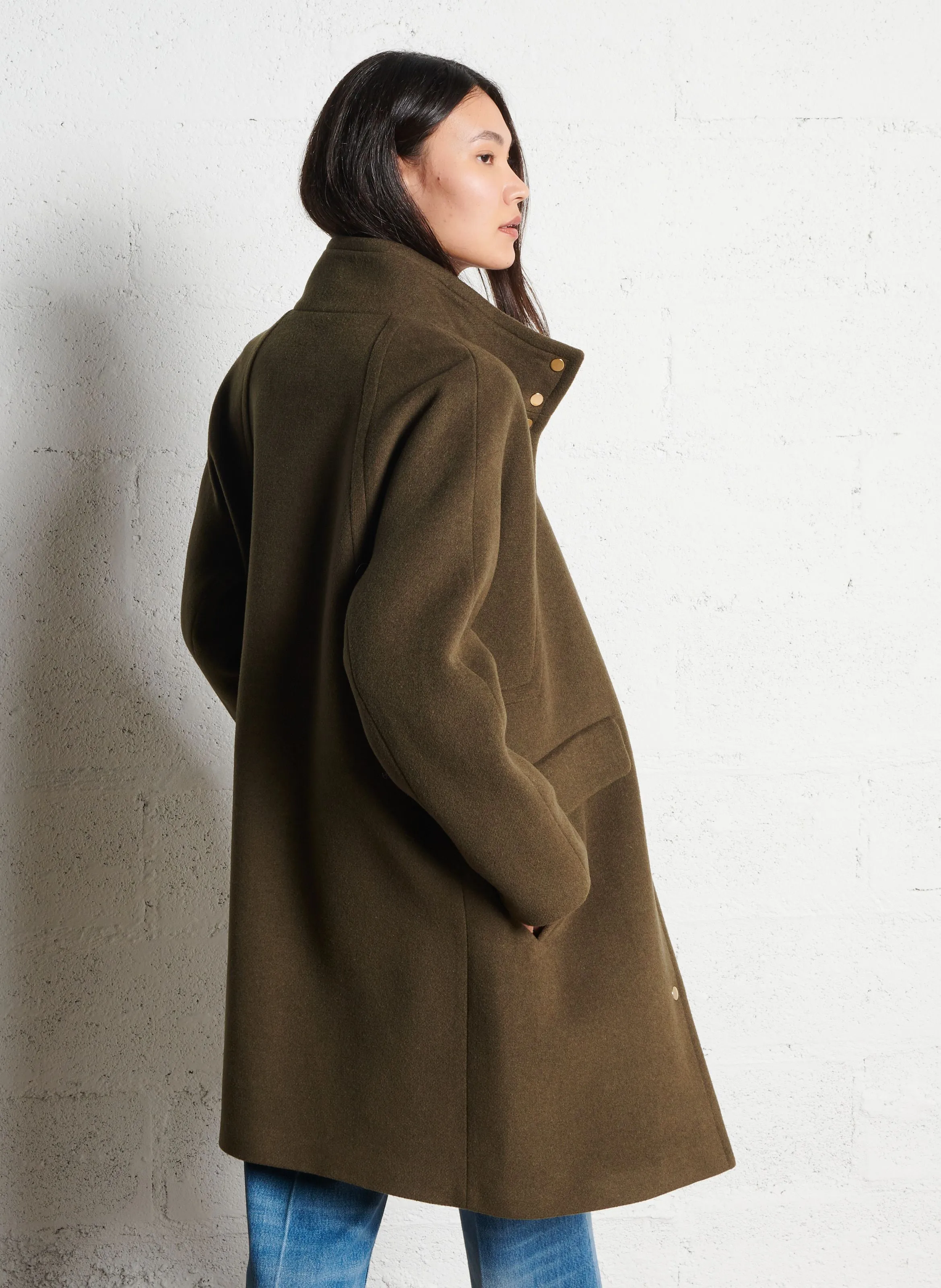  MAISON 123   ALPHA - Cappotto a collo alto in misto lana | Verde