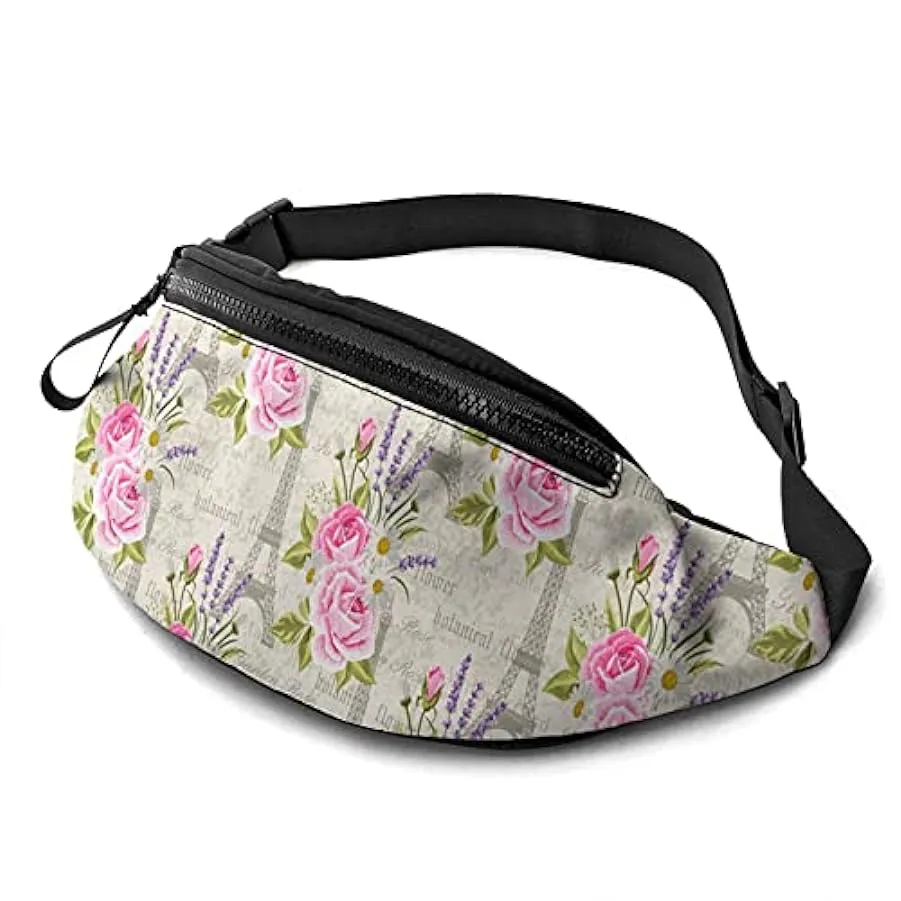 Marsupio per Uomo Donna,Marsupio Floreale con Torre Eiffel Marsupio con Cintura Tasca a Tracolla Regolabile Borsa a Tracolla Bor