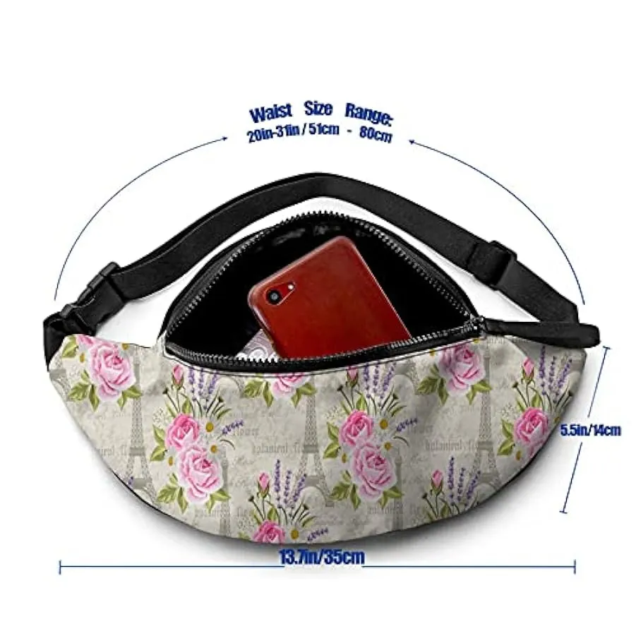 Marsupio per Uomo Donna,Marsupio Floreale con Torre Eiffel Marsupio con Cintura Tasca a Tracolla Regolabile Borsa a Tracolla Bor