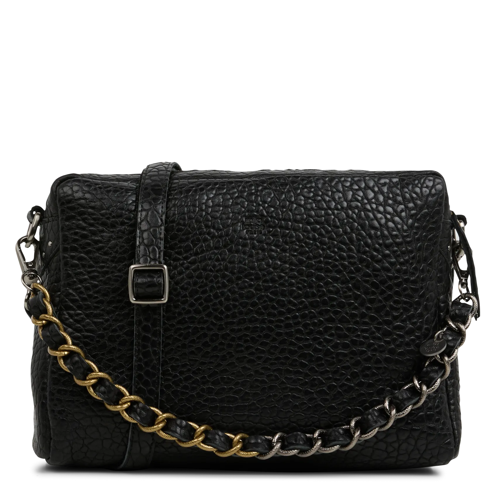  MILA LOUISE   MAMA - Borsa a tracolla in pelle goffrata | Nero