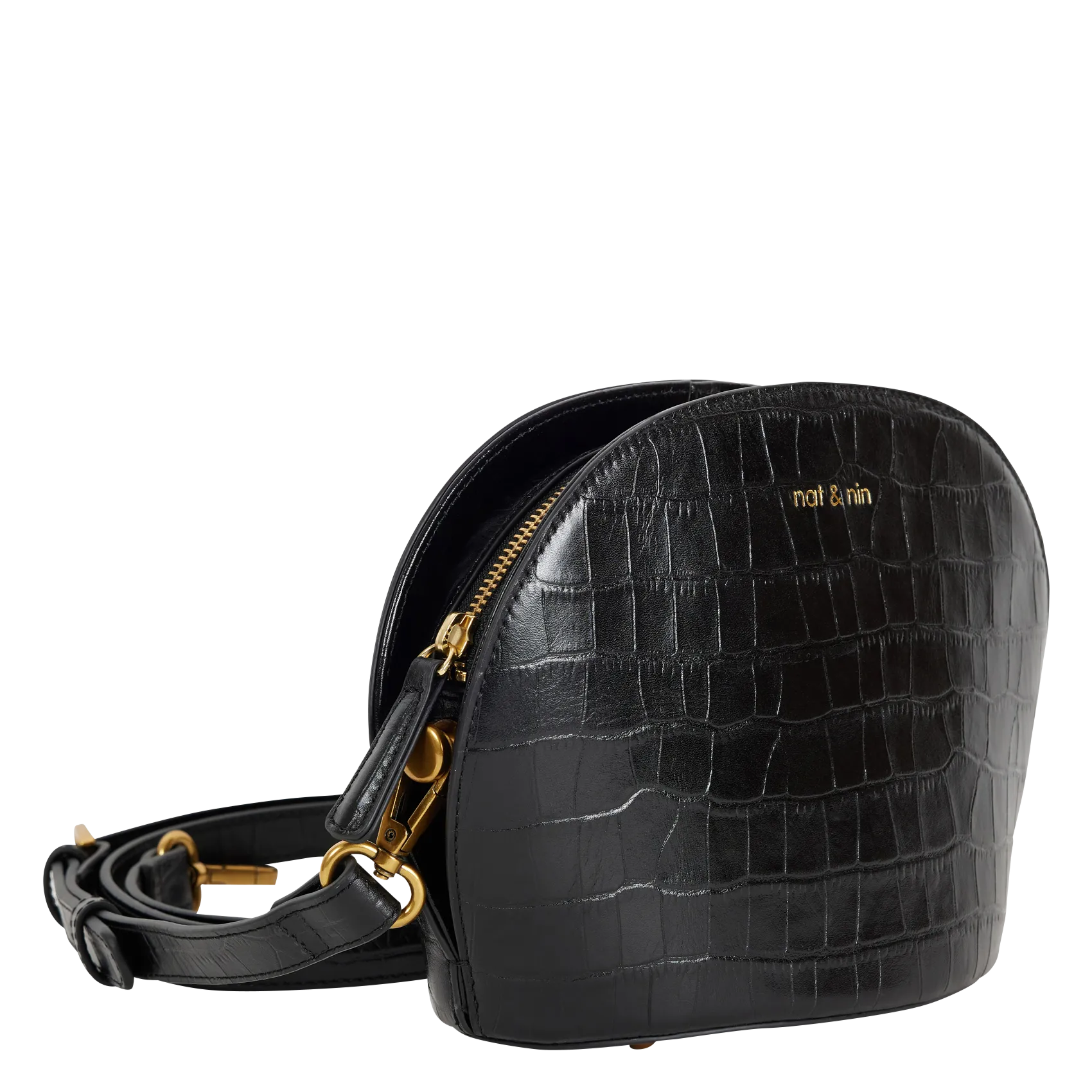  NAT & NIN   POPPY - Borsa a tracolla in pelle a mezzaluna | Nero