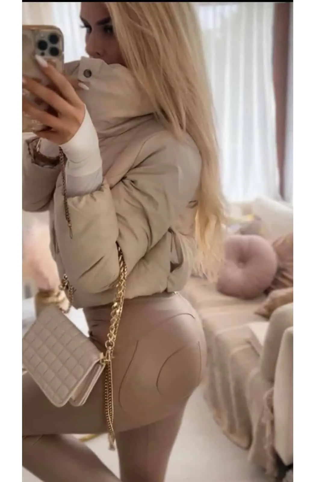Pantaleggings in ecopelle beige doppio push-up