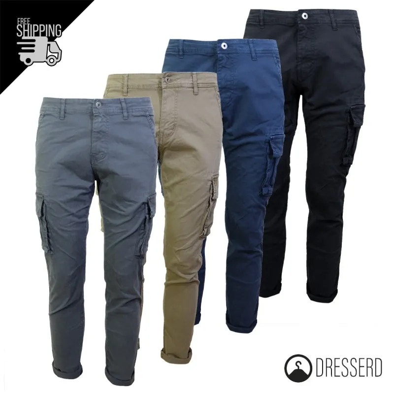 Pantalone Uomo Dresserd Multitasche Senza Elastico Tascone Cargo Invernale Gamba Stretta