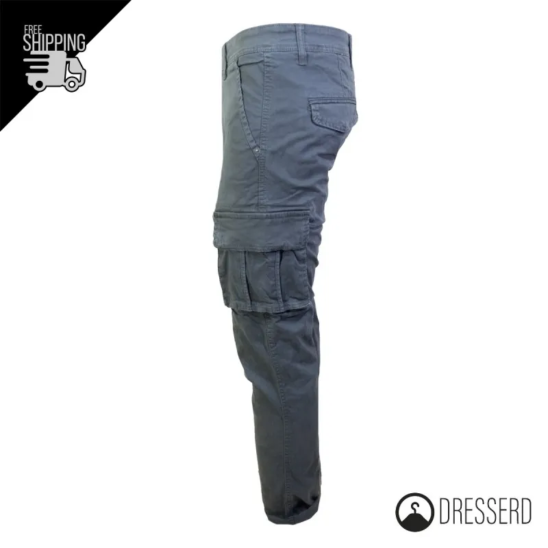 Pantalone Uomo Dresserd Multitasche Senza Elastico Tascone Cargo Invernale Gamba Stretta