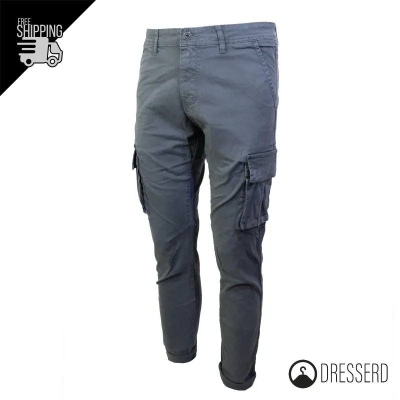 Pantalone Uomo Dresserd Multitasche Senza Elastico Tascone Cargo Invernale Gamba Stretta