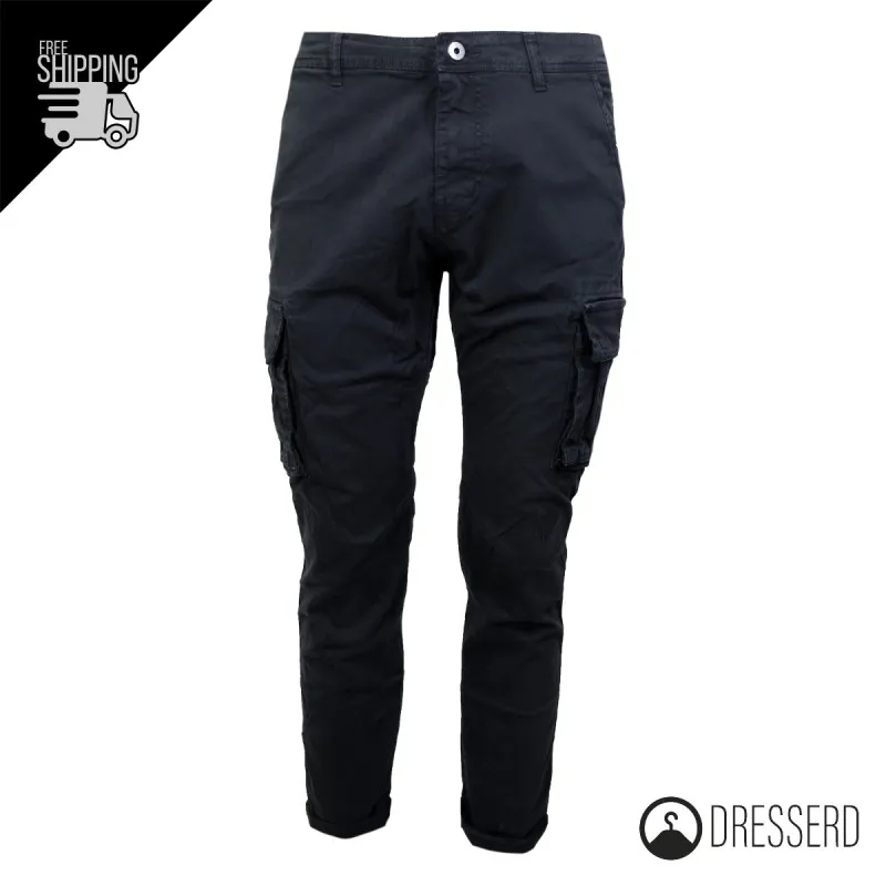 Pantalone Uomo Dresserd Multitasche Senza Elastico Tascone Cargo Invernale Gamba Stretta