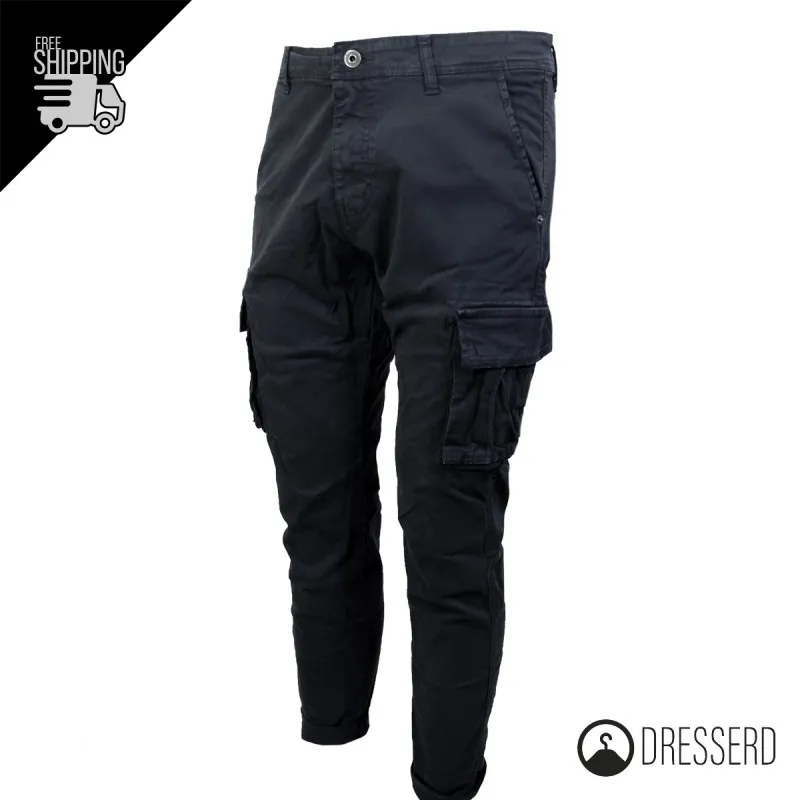 Pantalone Uomo Dresserd Multitasche Senza Elastico Tascone Cargo Invernale Gamba Stretta
