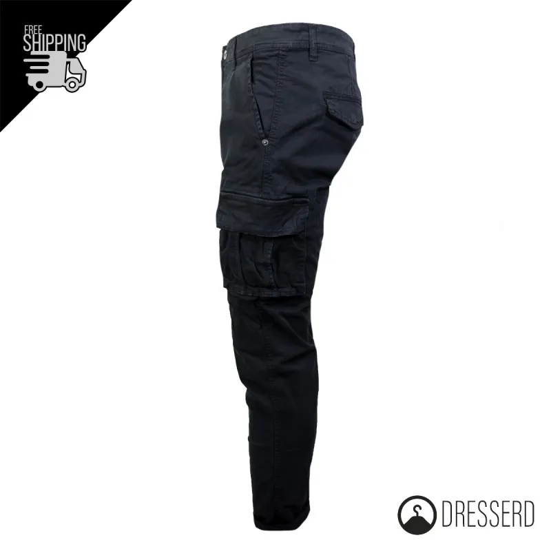 Pantalone Uomo Dresserd Multitasche Senza Elastico Tascone Cargo Invernale Gamba Stretta
