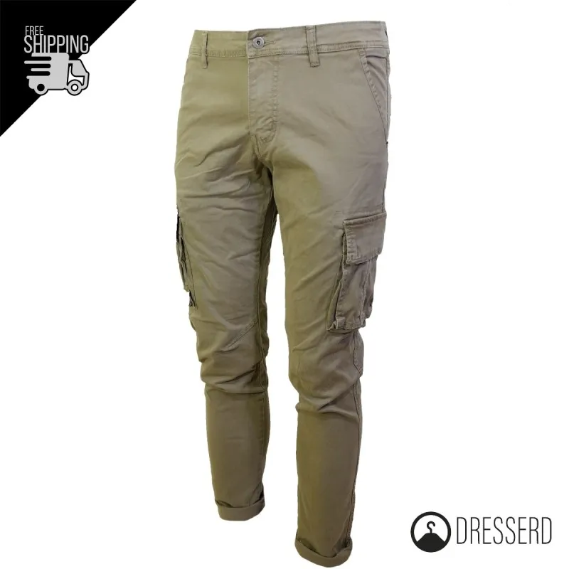 Pantalone Uomo Dresserd Multitasche Senza Elastico Tascone Cargo Invernale Gamba Stretta