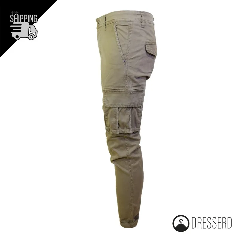 Pantalone Uomo Dresserd Multitasche Senza Elastico Tascone Cargo Invernale Gamba Stretta