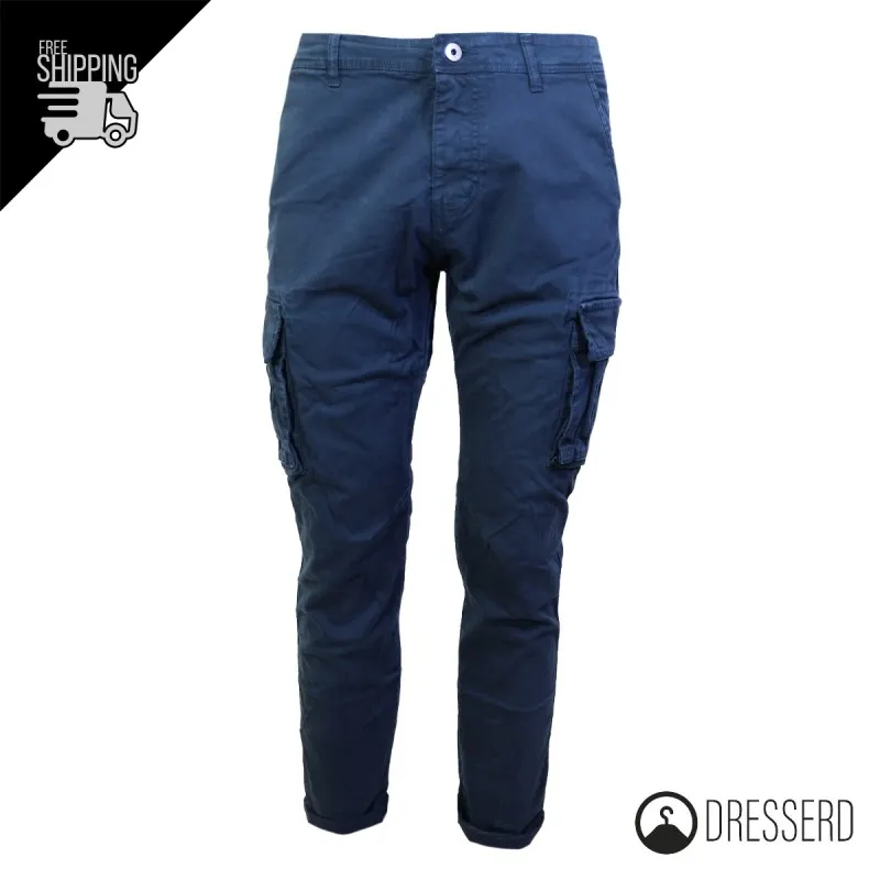 Pantalone Uomo Dresserd Multitasche Senza Elastico Tascone Cargo Invernale Gamba Stretta
