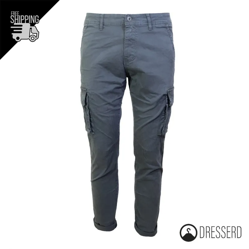 Pantalone Uomo Dresserd Multitasche Senza Elastico Tascone Cargo Invernale Gamba Stretta